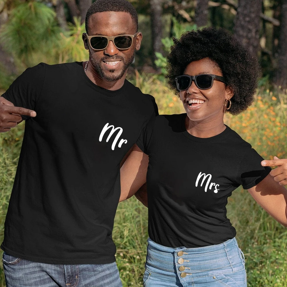 Seeyoushy ropa de pareja con estampado de Mr Mrs para el Día de San Valentín, camisas de verano para parejas, camisetas de manga corta Y2K, Tops Harajuku