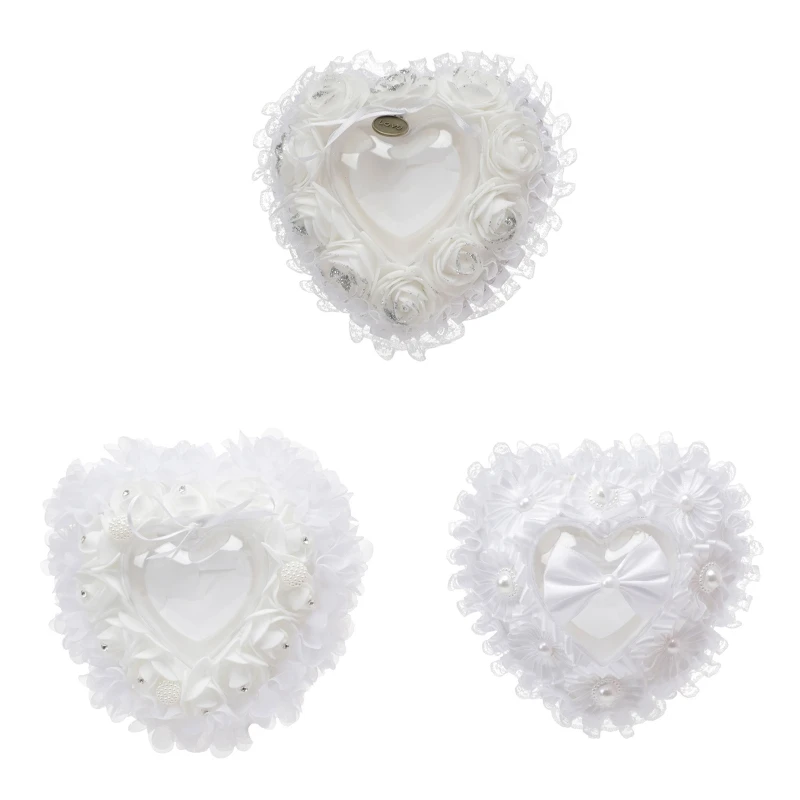 Lace Ring Bearer Pillow Flower Ring Box Heart Ring Cushion Holder Dropship