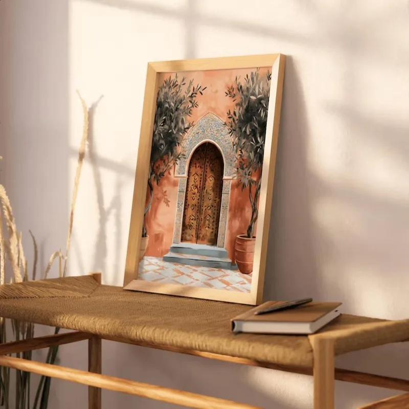 Moroccan Travel Landscape Islamic Architecture Poster Boho Terracotta Archway Door Canvas Painting Wall Art for Room Home Decor