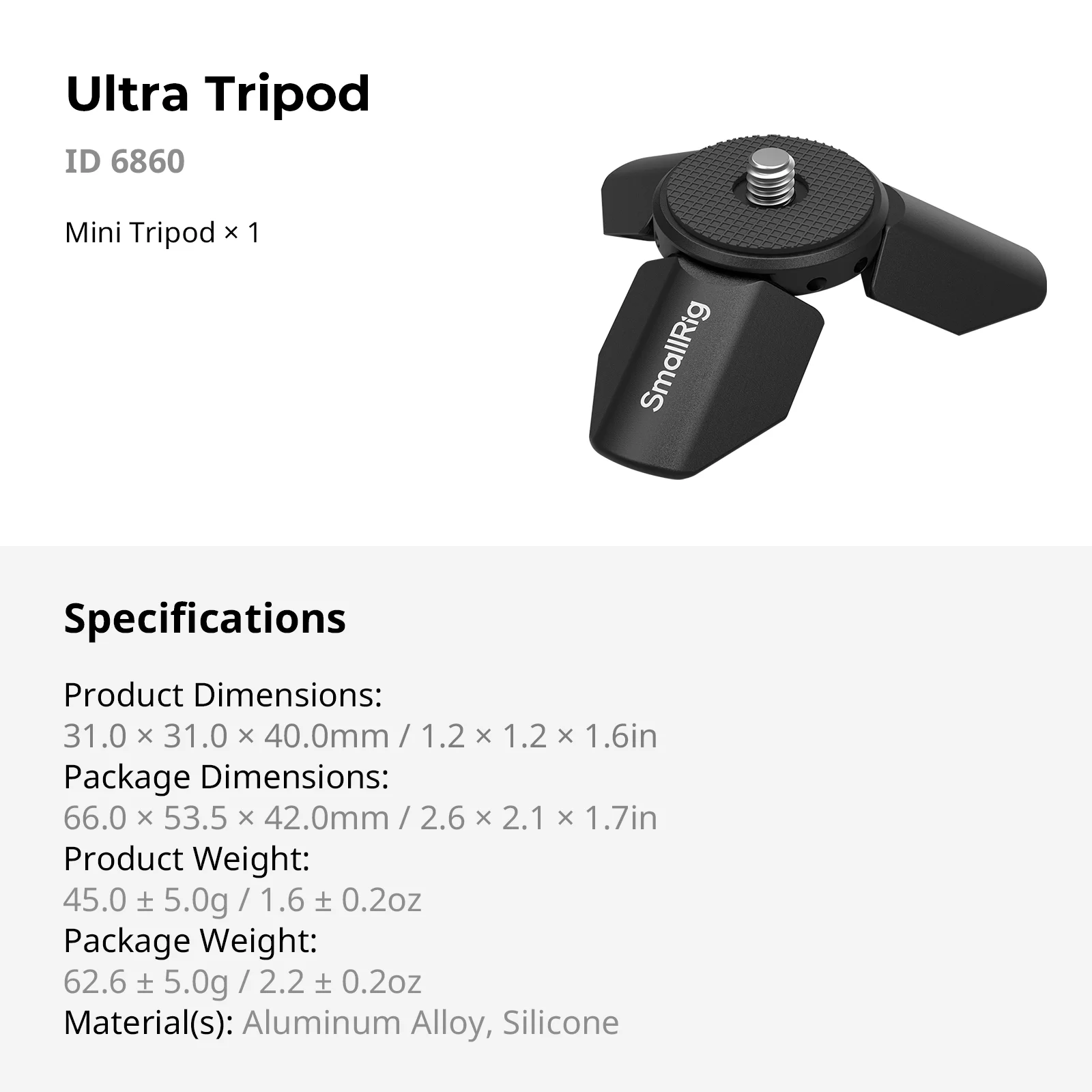 SmallRig mini-statief voor DJI Pocket 3 / 4 / 4Pro, voor Insta360 Luna Ultra / Pro en voor actiecamera's, handstatief met automatische uitschuifmechanisme.