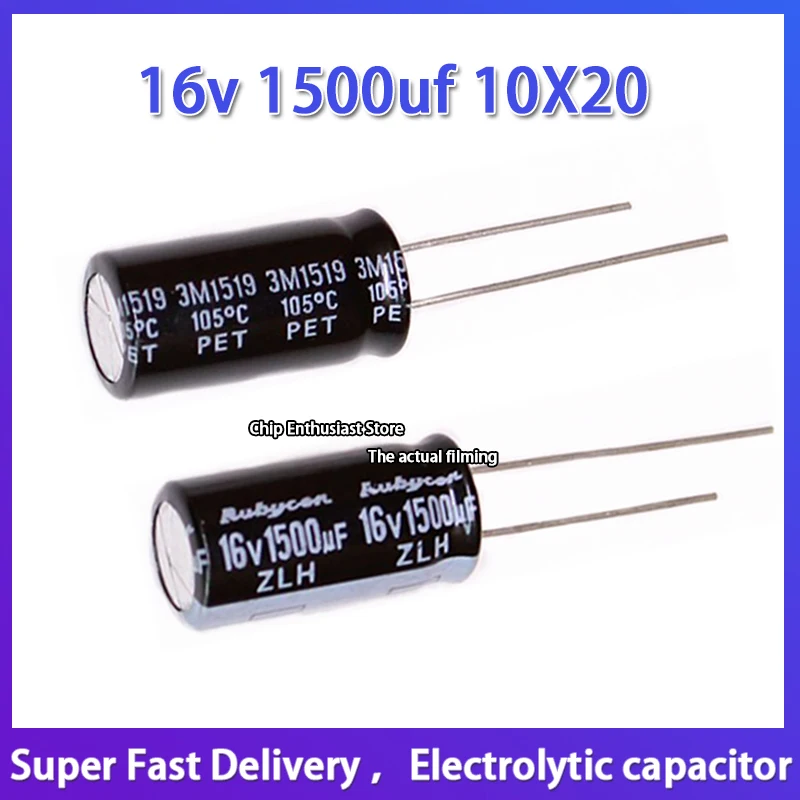 

5PCS Rubycon imported aluminum electrolytic capacitor 16v 1500uf 10X20 Ruby capacitor zlh long life