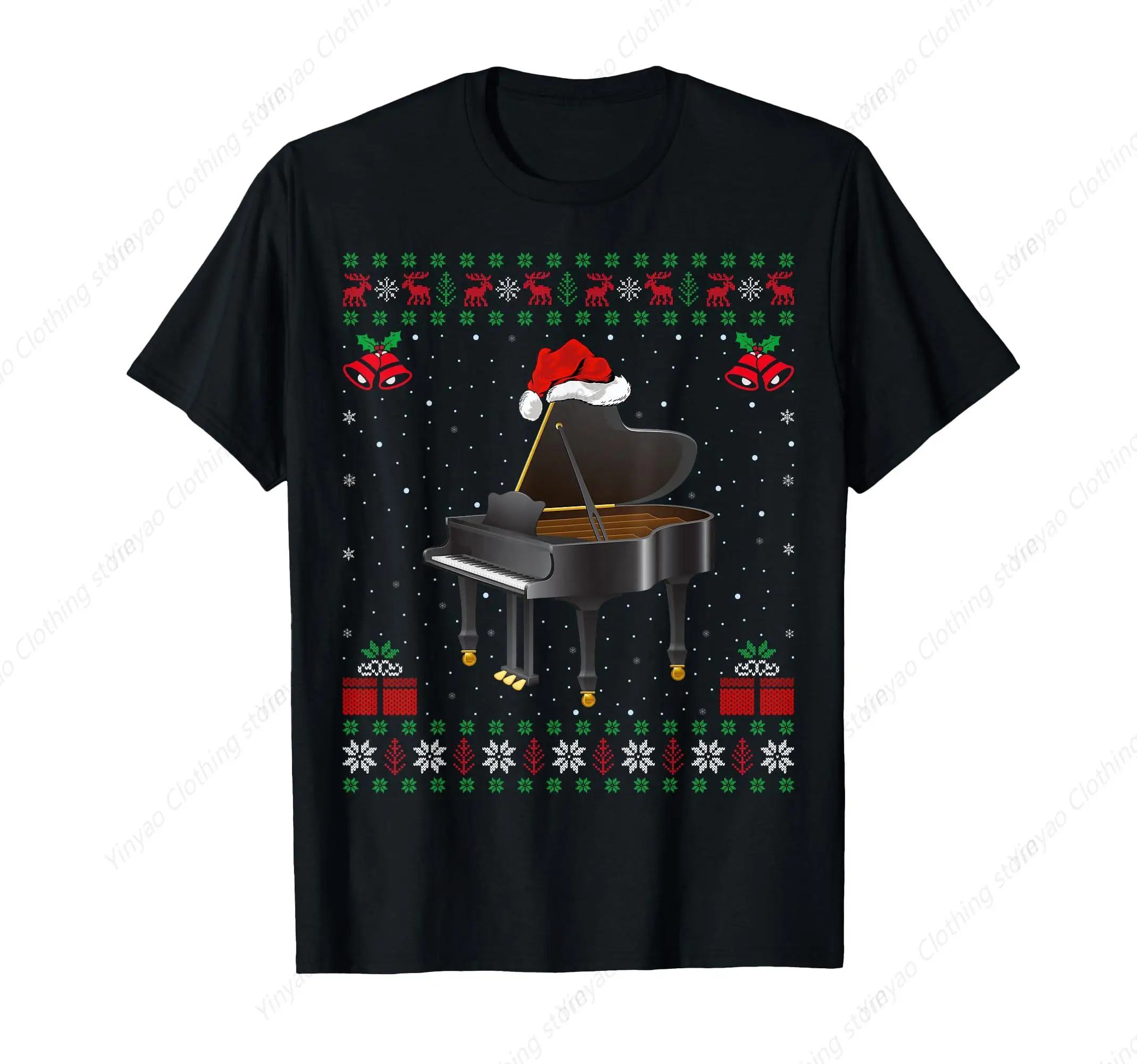 

Piano Player Music Enthusiast Printed Shirt Christmas Gift Ugly Piano Christmas T-Shirt Pure Cotton Comfortable