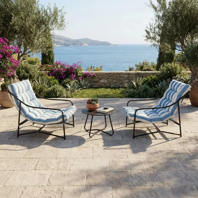 

steel frame outdoor bistro set 3-piece breathable mesh terrace furniture coffee table suitable for balcony living room hotel use