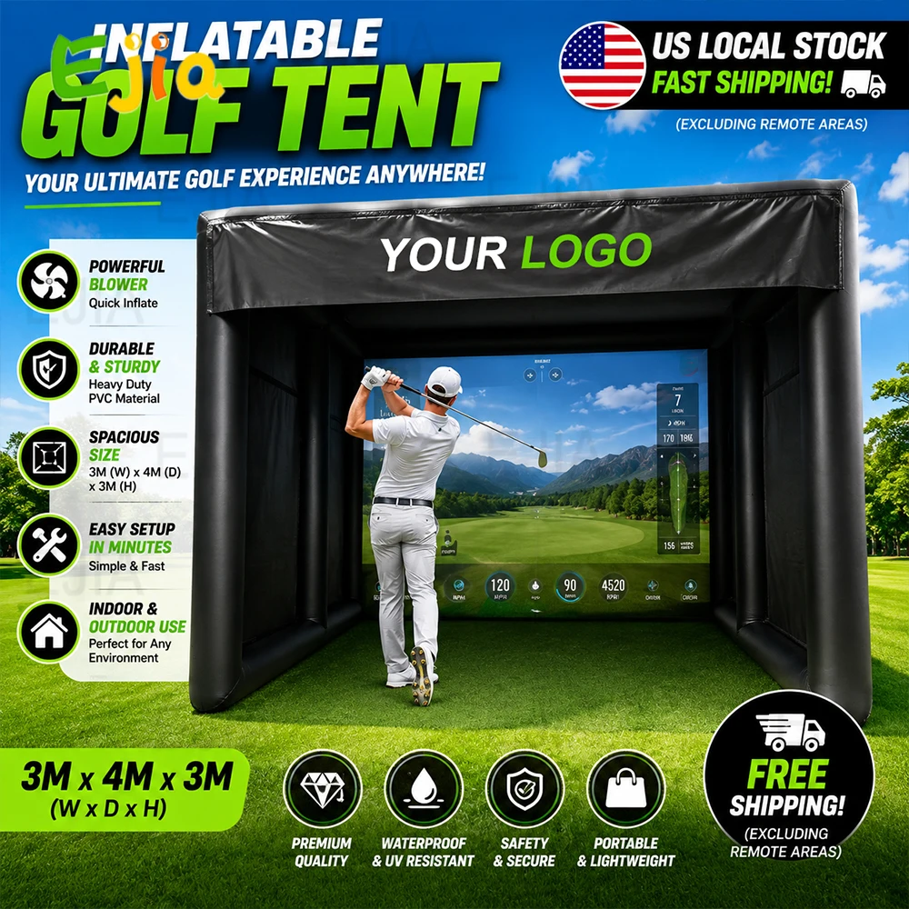 Portable Inflatable Golf Simulator 10x13x10FT, Large Golf Practice Tent with Projection Screen, Indoor Outdoor Golf Simulator Enclosure for Home Garage Office