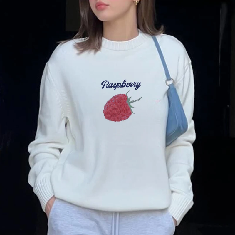 

2025 Autumn Strawberry Print Sweatshirt Women Sweater Knitted Y2k Fashion Loose Casual Sweet Pullovers Grunge Vintage Streetwear