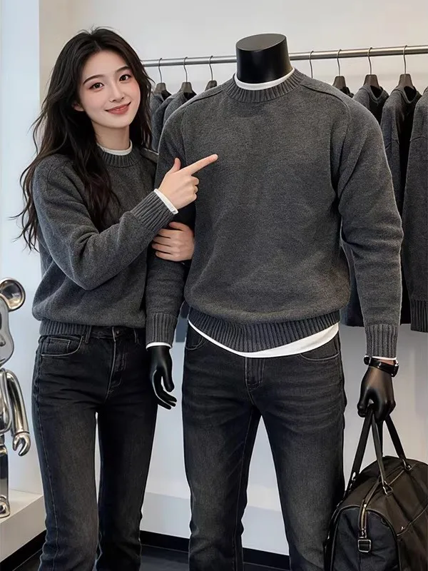 

Мужской зимний теплый повседневный трикотажный джемпер с круглым вырезом, удобный, дышащий, модный базовый слой