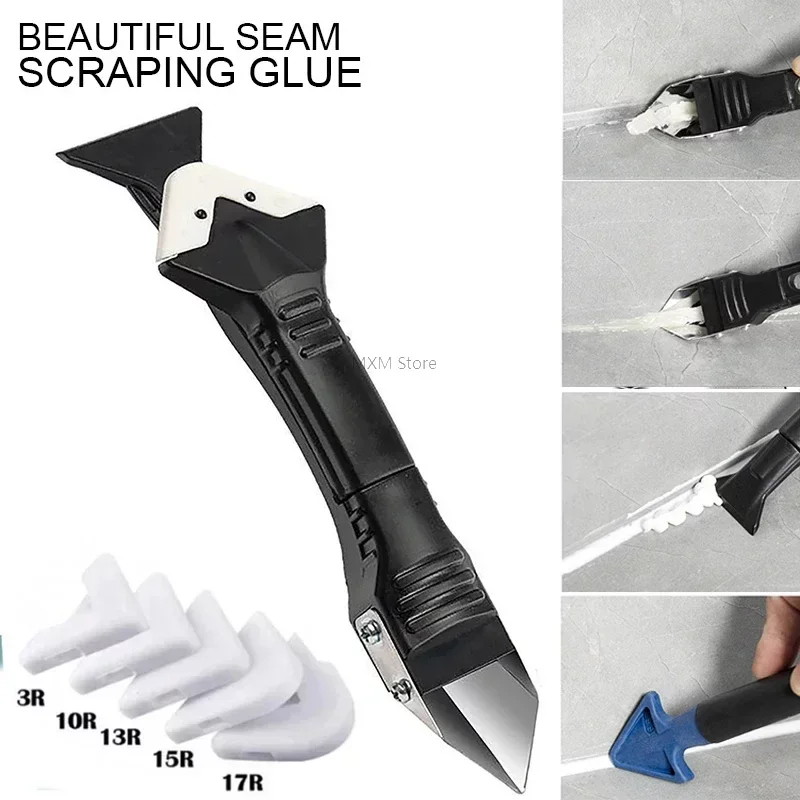 Silicone Scraper Squeegee Glue Remover Knife Caulking Angle Beauty Crack Trowel Tool Grout Scraper Kit 3in1 Multifunctional Home