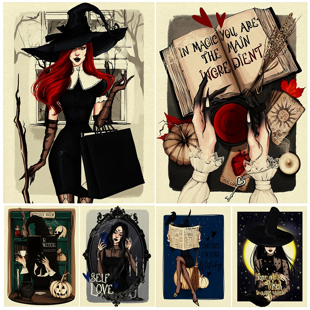 Beautiful And Enchanting Fashion Witch Vintage Wall Art Canvas Painting Modern Urban Witchcraft Life Art Poster Print Home Decor