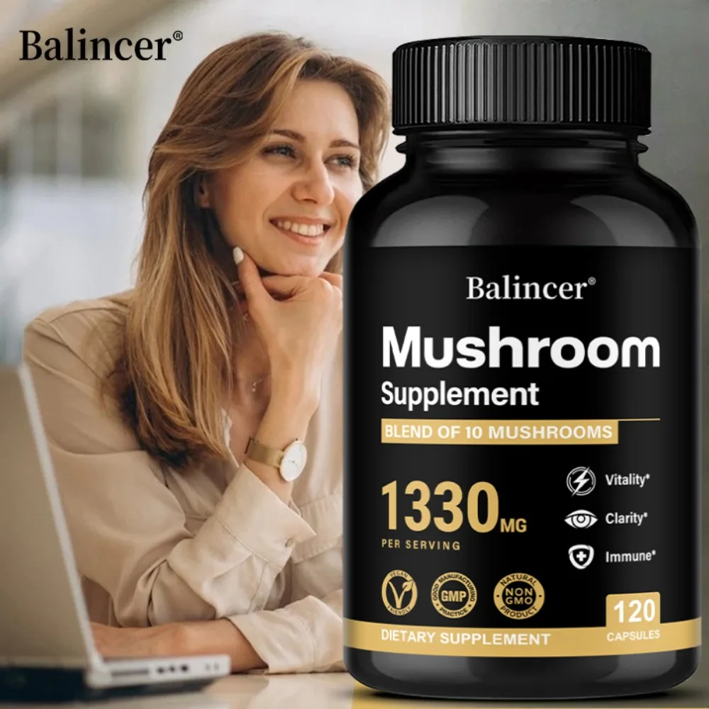 Mushroom Complex Supplements - Brain, Memory, Energy Production & Immune System - with Lions Mane Reishi & Cordyceps