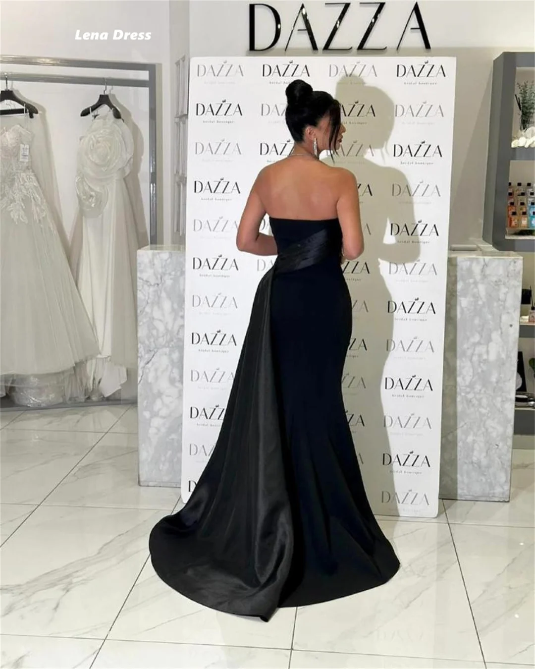 Lena Custom Made Luxurious Women's Evening Dresses for Special Occasions Black Elegant Party Dresses Woman Wedding Satin Mermaid