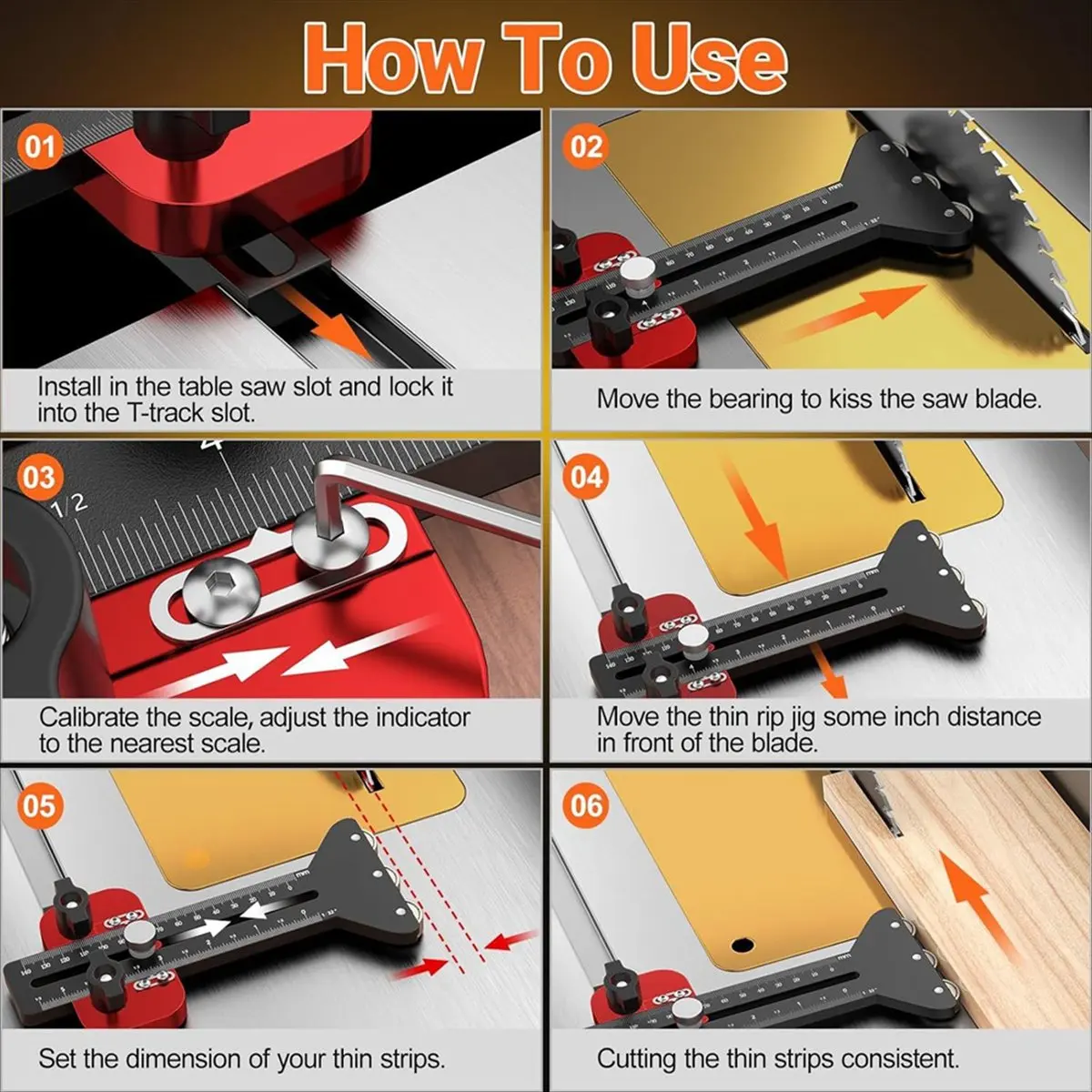 Top Sale Thin Rip Table Saw Jig - 3 Pulleys Thin Rip Jig for Making Repetitive Narrow Strip Cuts, Table Saw Guide Fits