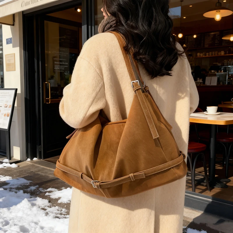 Tas Retro Baru 2025 Tas Bahu Kapasitas Besar Coklat Tas Selempang Tas Tote Tas Wanita Komuter Harian Santai