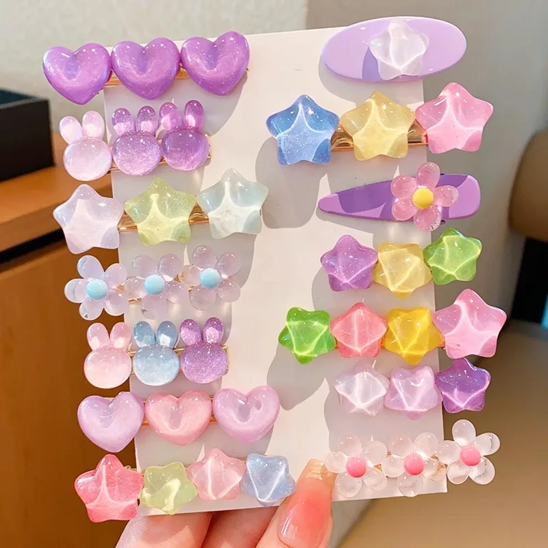 【14 Piece Set】Children's Candy Colored Star Headdress Set Girl's Love Hair Clip Bangs Side Clip Broken Hairpins Baby's Line Clip