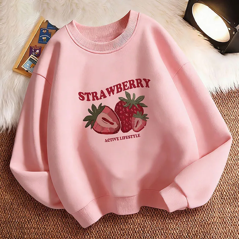 

Пуловер Y2K с клубничным принтом в стиле 90-х, забавная детская толстовка с капюшоном для мальчиков и девочек, осенне-весенняя повседневная толстовка