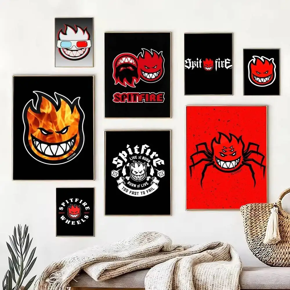 S-Spitfire W-Wheels Logo  Poster Waterproof Wall Art Sticker For Bar Living Room Vintage Decor High Quality Print Gift