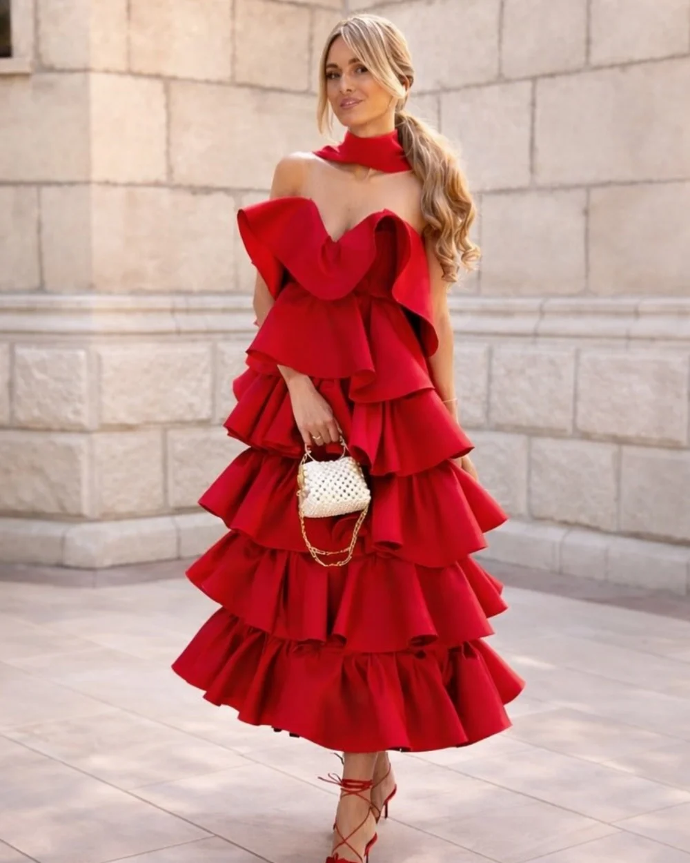 

Customized Modern Style Women Jersey Ruched Tiered A-Line Evening Dresses Sexy Fashion Sweetheart Sleeveless Tea Length Dresses