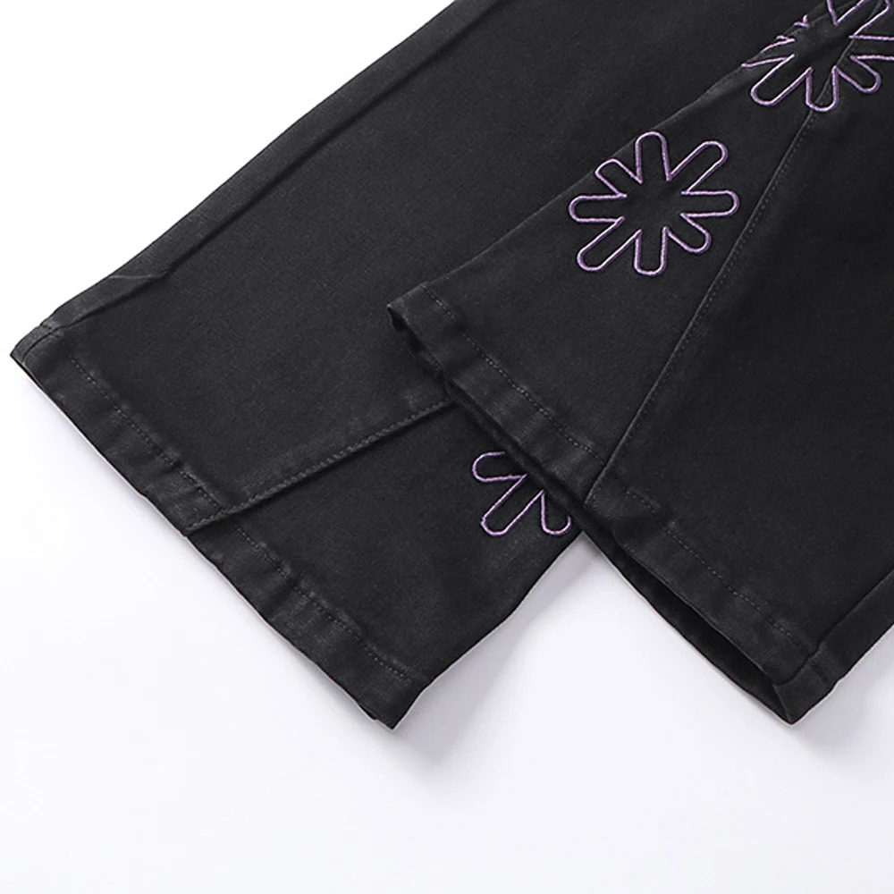 ملابس رجالية متعددة الألوان مطرزة فضفاض جينز هيب هوب نمط الشارع بنطلون مستقيم غير رسمي ملابس الشارع جينز متوهج للرجال