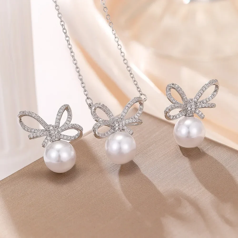 Fashionable And Versatile Necklace, Sweet Bow, Freshwater Pearl Clavicle Chain, Small Fresh Necklace, Mother's Day Gift