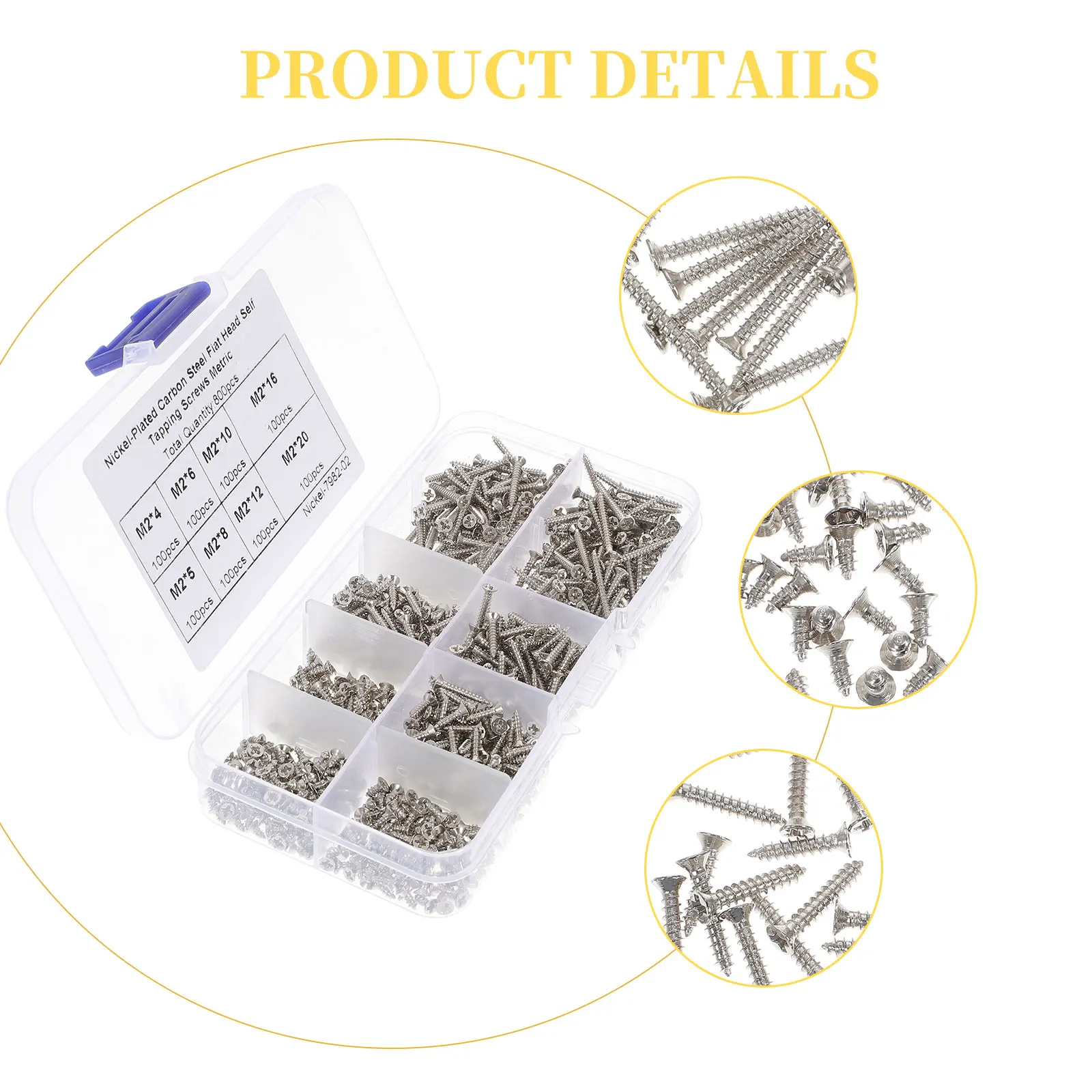 

Countersunk Screw Set M2 Self-Tapping Wood Screws Flat Head Cap Assortment Kit For Laptop Computer Mobile Hardware