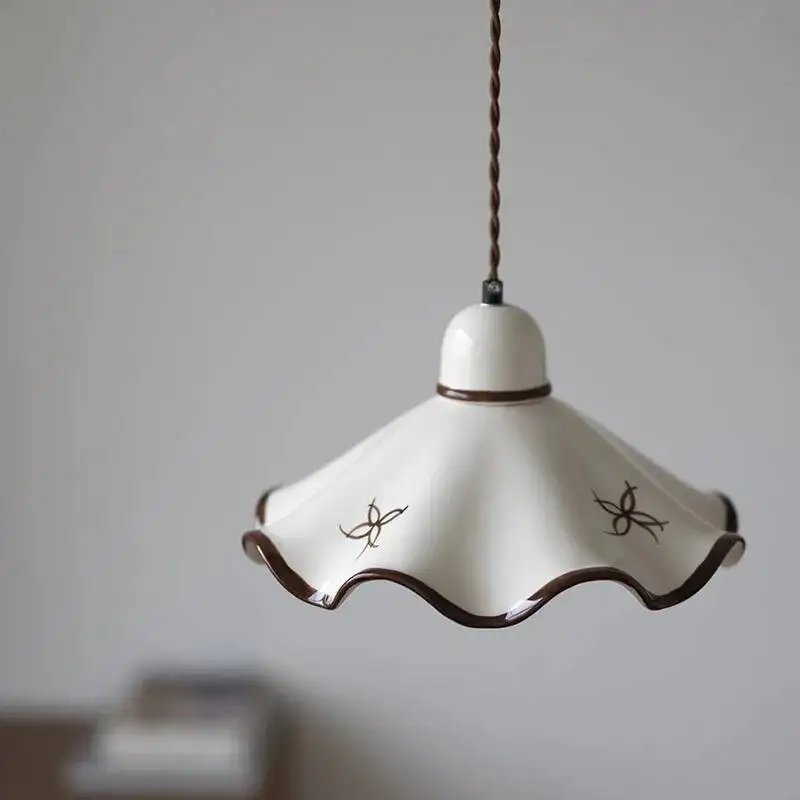

Hand-Painted Ceramic Pendant Light - Mid-Century Vintage French Style Hanging Lamp for Dining Room/Entryway, E27 Socket,