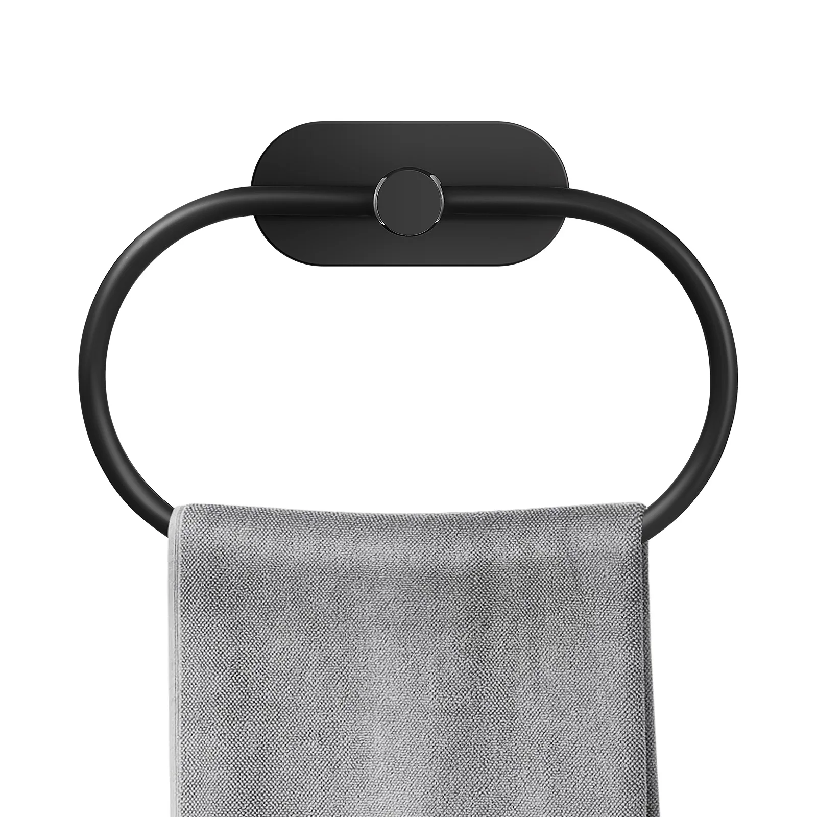 

Sturdy Metal Towel Ring Adhesive Wall Mounted Holder No Drilling Swivel Organizer Compact Bath Accessory 180 Degree Rotating