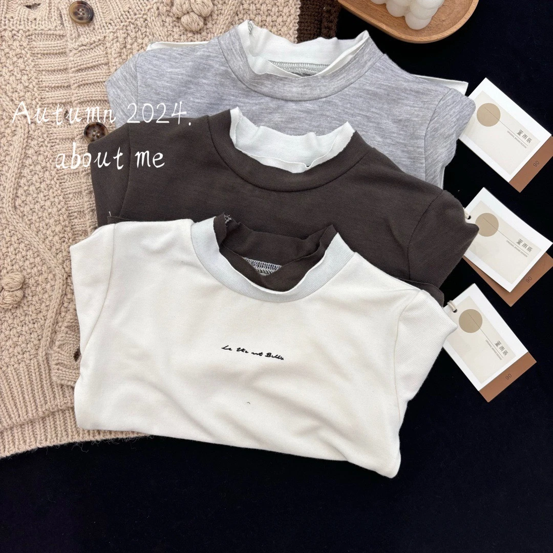 Children's t-shirt autumn 2024 Korean version foreign style fake two-piece bottoming tops kids clothes