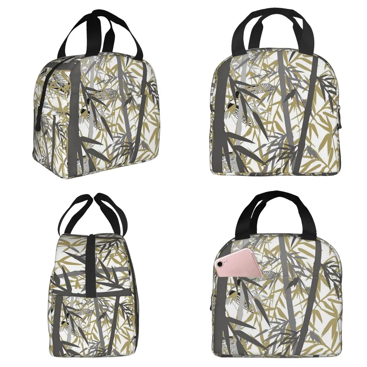 

Vintage Bamboo Forest Pattern Insulated Lunch Bag for Kids School Cooler Thermal Food Box Tote Portable Lunch Boxes Container