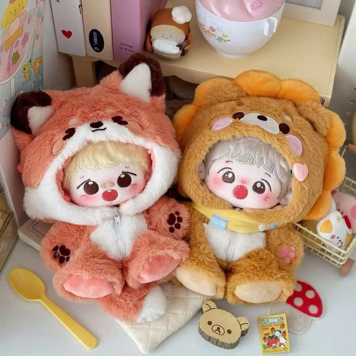 20 cm Plüsch-Puppenkleidung, Tier-Einteiler-Outfit, süßes Fuchs- und Häschenkostüm für 20 cm große Baumwollpuppen, universelles Puppenkleidungszubehör – Detail 3