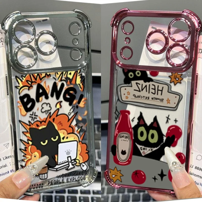Creative Label Black Cat Case For Samsung Galaxy S26 Edge S24 S25 Ultra S23 Plus S24FE S25FE Shockproof Soft Transparent Cover