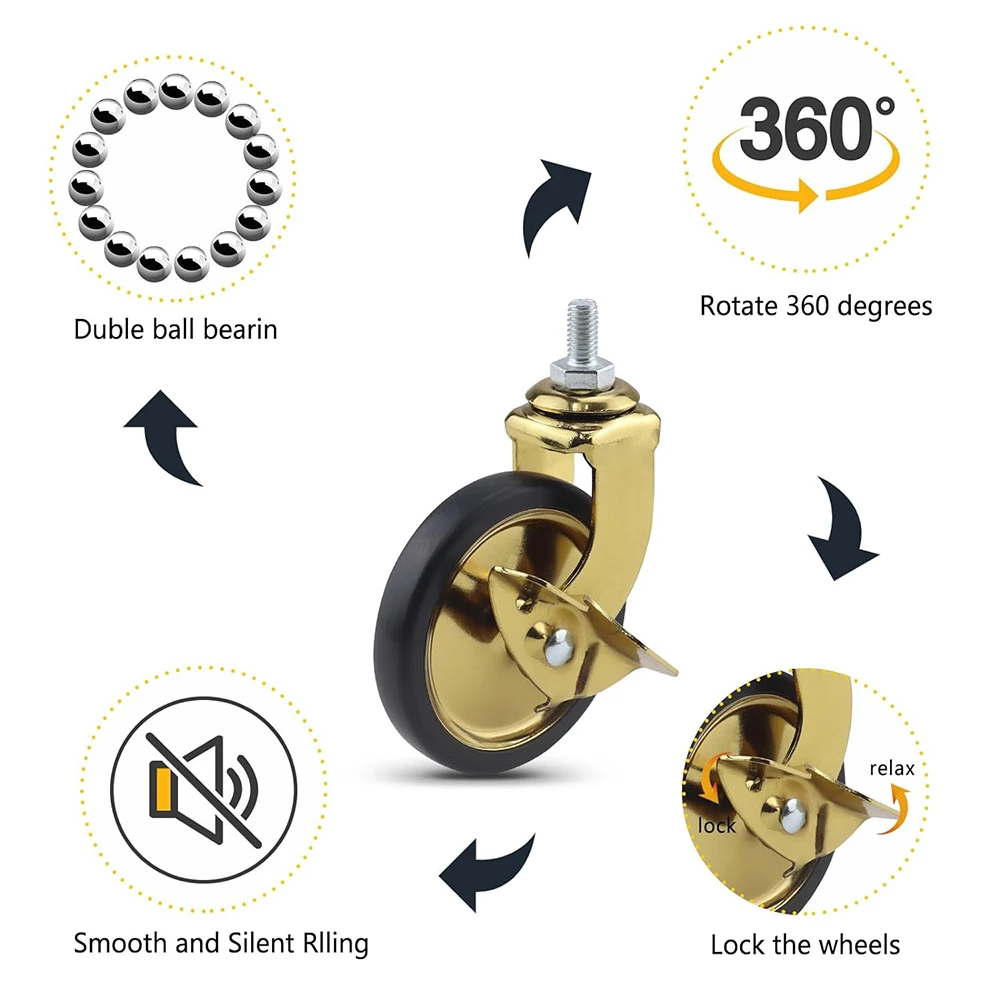 Imagem -04 - Rodízios de Caules Giratórios com Freio Rodízios Trolley 8x15 Rosca Leve Capacidade Total 160lbs Hotel e Restaurante
