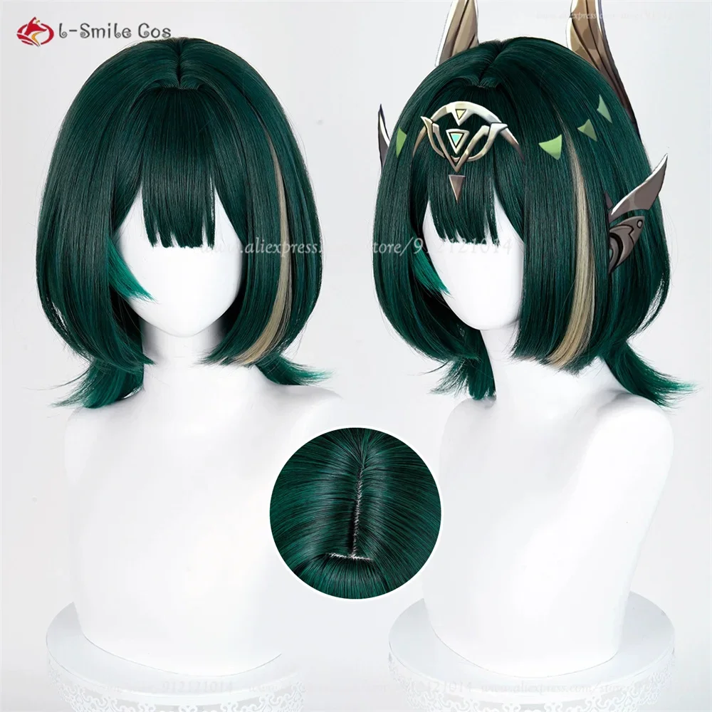 

Nefer Cosplay Wig 36cm Green Highlights Wigs For Women Cosplay Anime Wig Heat Resistant Synthetic Hair Halloween + Wig Cap