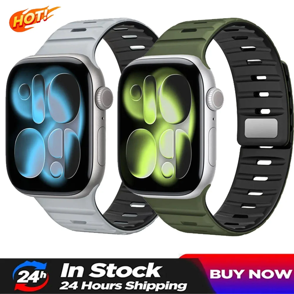 Magnetisches Wellen-Silikonarmband für Apple Watch Ultra 3/2/1 49 mm 11 10 46/42 mm Armband iWatch 9 8 7 6 5 4 SE3 45/44 mm 41/40 mm Gürtel