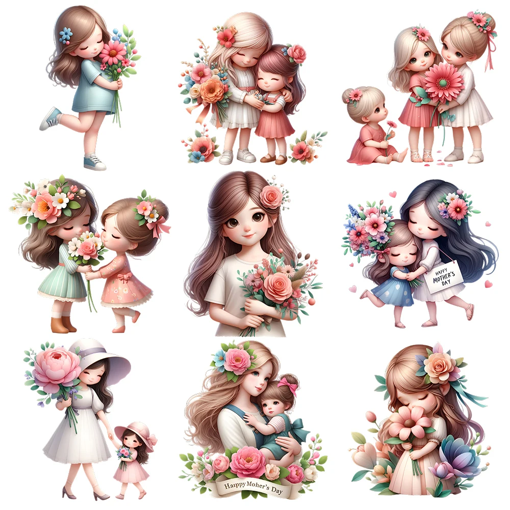 15cm Kids Cute Flower Girl Iron On Heat Transfer Sticker For Clothes Pinted Vinyl Thermal Appliques Washable T-Shirt Decal