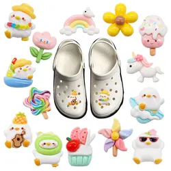 14Pcs/set Unicorn Flower Rainbow Shoe Charm Accessories Resin Sandals Buckle Decor Pins Charms Girls Women Gifts