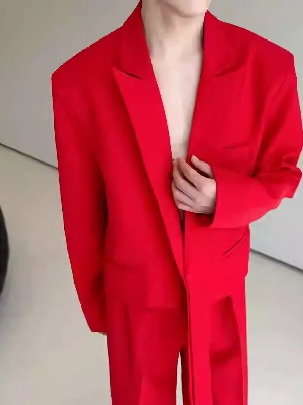 

Осенний моон или свободный мужской костюм, комплект из двух предметов, простой дизайн, прямые брюки, длинные све, полиэфирное волокно