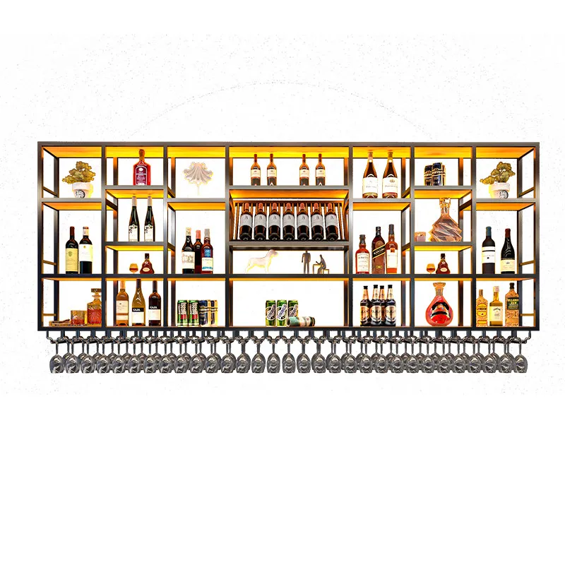 Bar counter wine rack, wall-mounted storage rack, industrial style wall-mounted wine cabinet, restaurant iron decoration