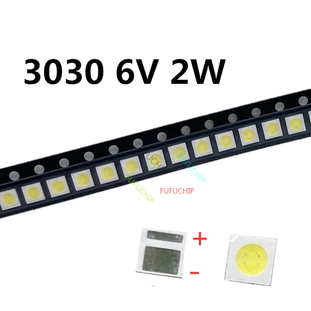 50 sztuk TCL podświetlenie LED dużej mocy 2W 3030 6V prąd 200-250MA temperatura barwowa 15000-20000kl biały zastosowanie telewizyjne