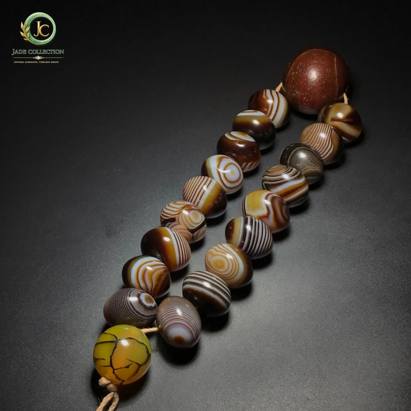 Unique Tibetan Old Agate Dzi Natural Silkworm Lines Beads Amulet Bracelet J0402