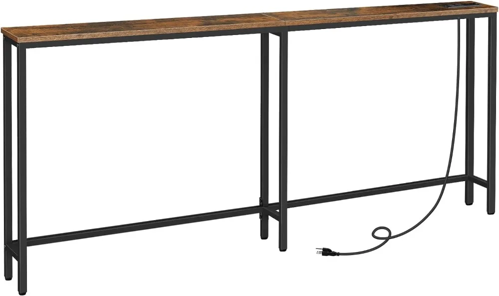 

HOOBRO 5.9" Skinny Console Table with Charging Station, 70.9" Narrow Sofa Table with Power Outlets, Long Behind Couch Table