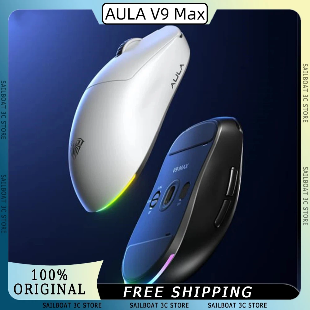 AULA V9 Max Bluetooth Wireless Mouse PAW 3395 8K 42000DPI 750IPS 55g Lightweight 600mAh Ergonomic Gaming Mouse for Windows MacOS