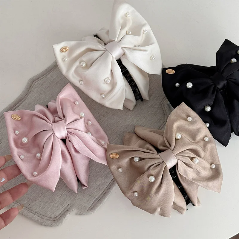 

Fabric Large Solid color Bow Hair Clip for Woman Elegant Korean Style Triangle Shark Clip Fashion Girl High Ponytail Hair Clamp