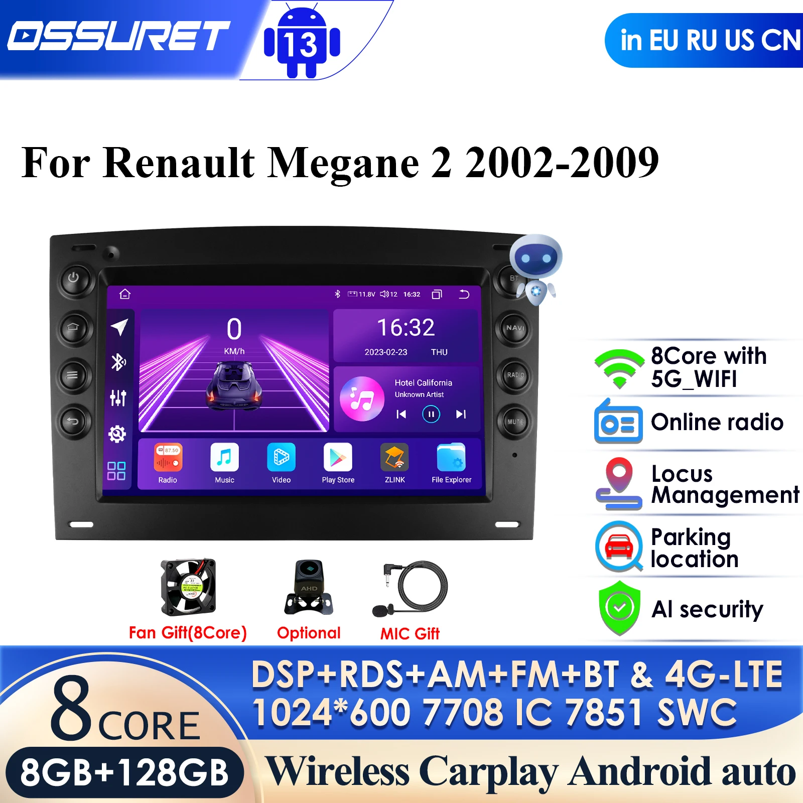 

2 Din Android 13 Car Radio for Renault Megane 2 2002 - 2009 Multimedia Video Player GPS 4G Carplay Auto Stereo RDS DSP Head Unit