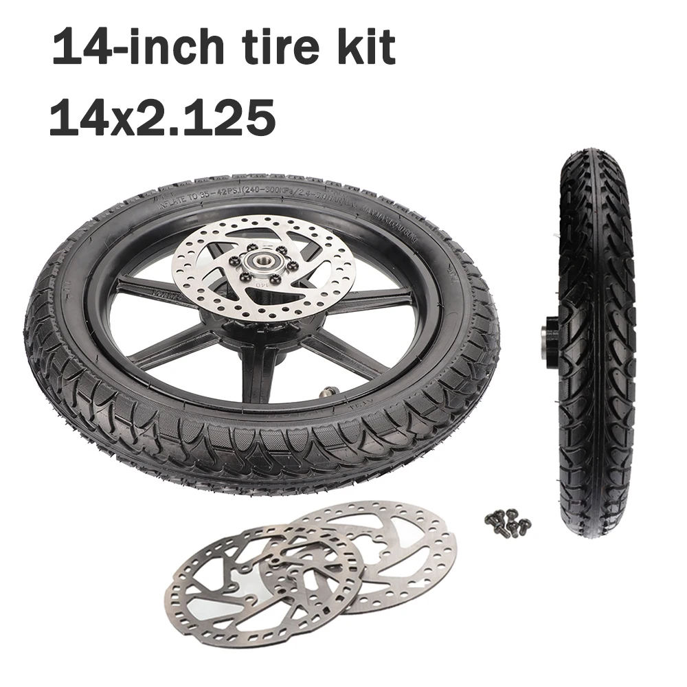 14-inch Front Wheel Tire Kit with 140MM Brake Disc For Electric Folding Scooter Electric Bicycle 14x2.125 Tire random pattern