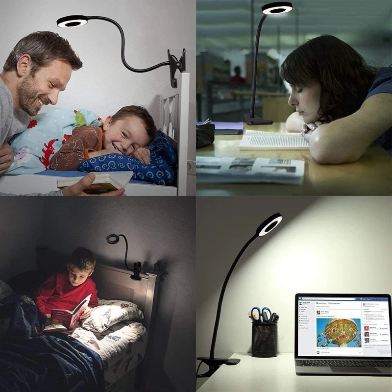 Desk Lamp, LED Clip On Light Reading Lights USB Book Clamp Light With 3 Color Modes Eye Protection Kids Desk Lamp Easy To Use