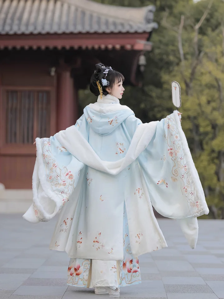 伝統的な中国の漢服の衣装、古代のプリンセス、冬、胸の長さ、タン