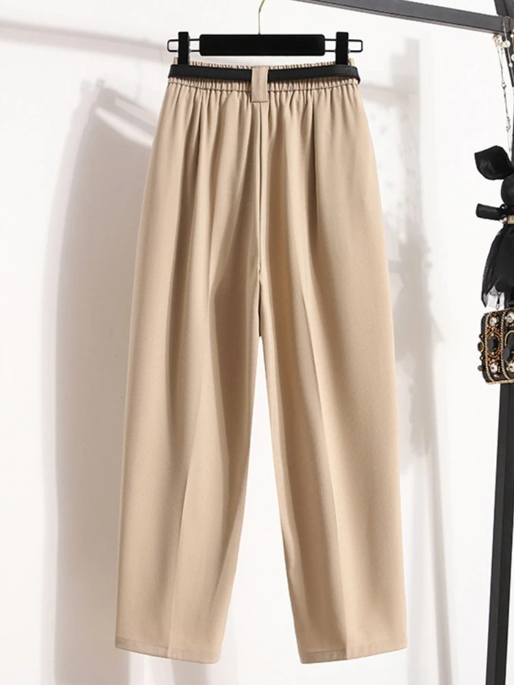 حجم كبير السراويل للنساء 2025 الوافدين الجدد عالية الخصر مستقيم دعوى السراويل النساء الكورية نمط عادية المتضخم بنطلون
