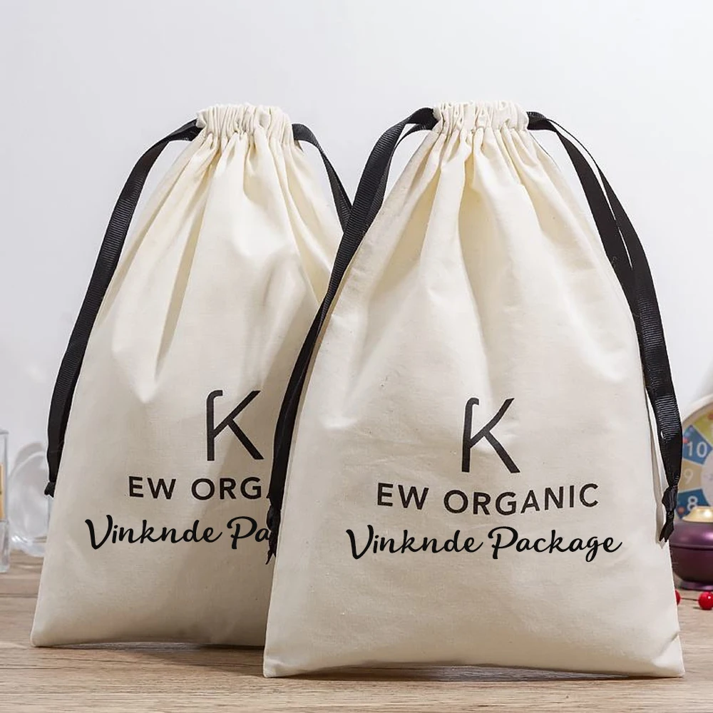 

Custom Logo Luxury Recyclable Beige Cotton Pouch 20x25cm Dust Drawstring Bag for Shoes Jewelry Cosmetics Oil Perfume Gifts Sack