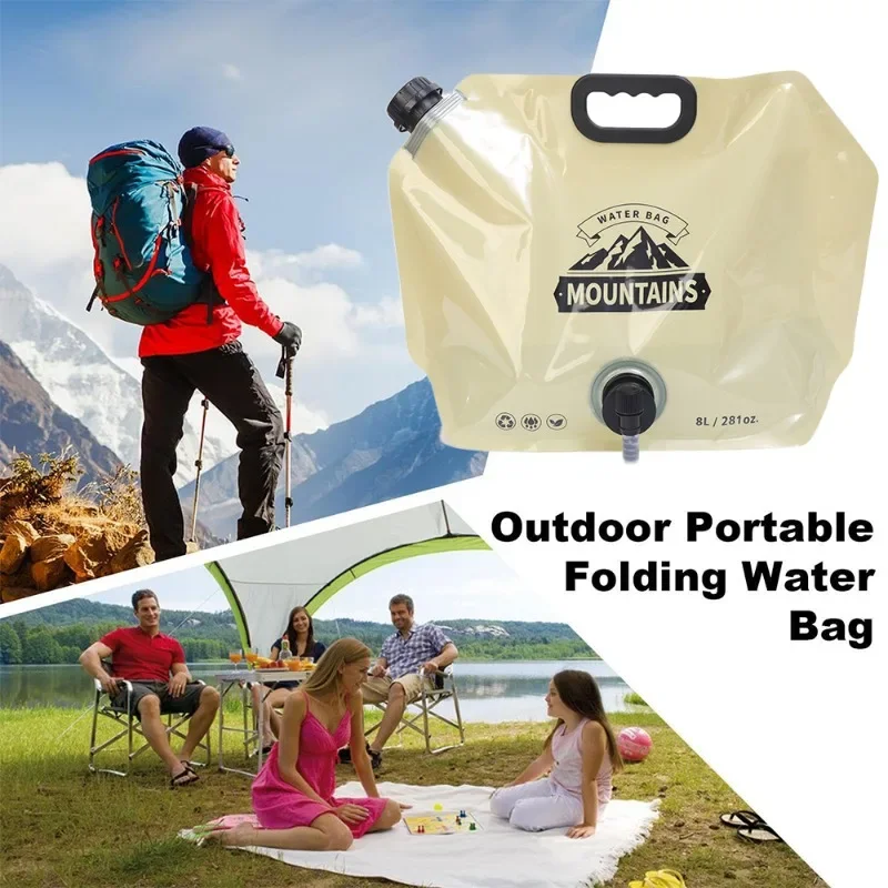 Imagem -06 - Bolsa de Água Portátil com Torneira para Acampar Recipiente de Água Dobrável Bolsa Dobrável com Alça Suprimentos para Camping 8l