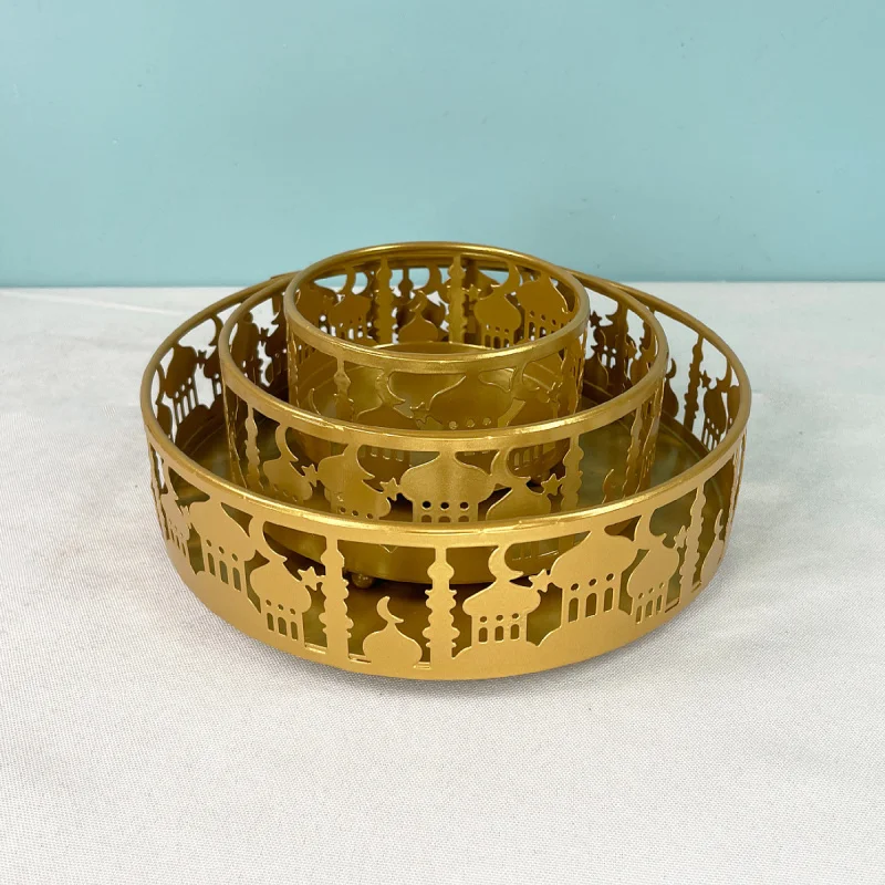 

New Iron-Border Festival Supplies Utensil Tray Iron Art Round Home Decoration Metal Light Luxury Container