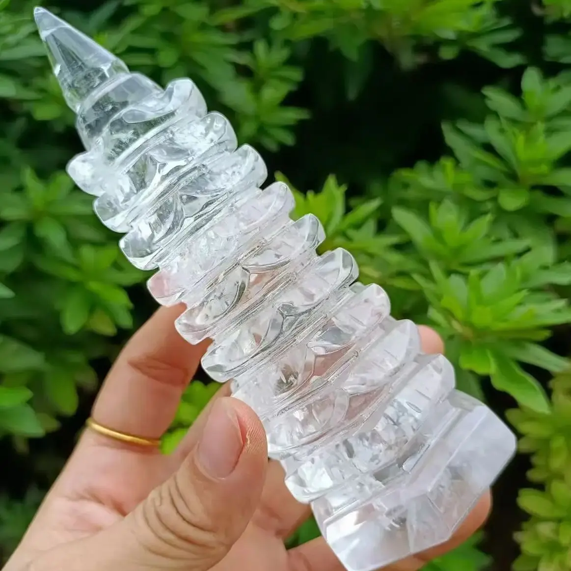 Natural White Crystal Wenchang Tower, White Quartz Crystal Hand-Carved Tower, Mineral Reiki Healing Tower, Energy Degaussing Tow